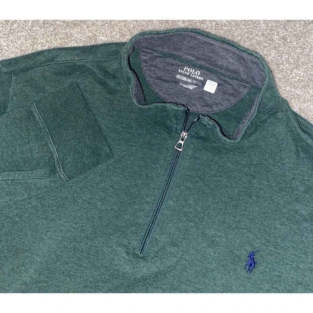 Polo Ralph Lauren‎ Performance 1/4 Zip Jacket Green Viscose Blend Blue Pony 2XL